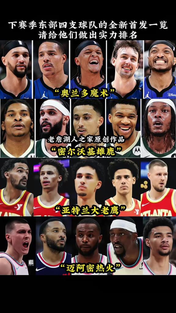 东部四支球队的新首发阵容！感觉老鹰下赛季在东部大有作为啊